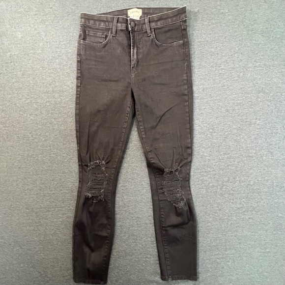 L’agence Margot HighRise Skinny Jean Zinc Destruct Sz 27 Black Denim Distressed - Picture 2 of 13